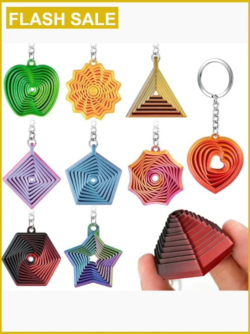 9 Fidget Toys Geometric Keychain Charms 3D Printed Stress Relief Sensory Toy